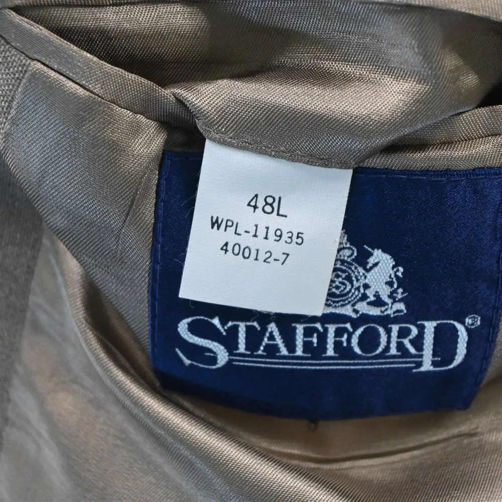 Vtg Stafford 48L Brown Gold Button‎ Hopsack Mens Blazer Suit Jacket Sport Coat